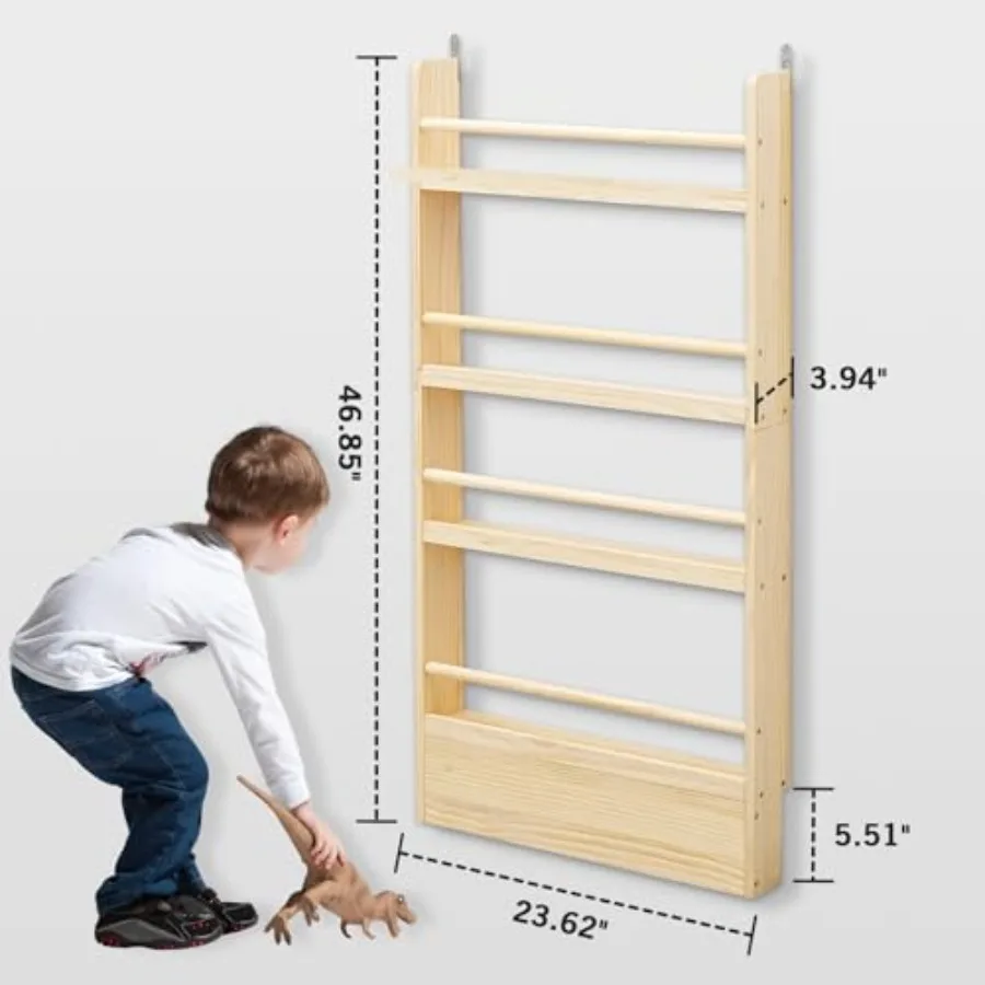 4Tier SpaceSaving Bookshelf Made of Pine Wood with Wall Mounted Design for Behind The Door Storage Ideal for Organizing 's Book