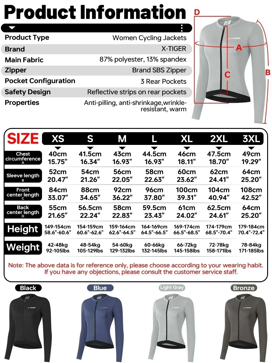 X-TIGER Damen Winter-Fleece-Radtrikot, langärmelig, winddicht, warm, Rennradjacke mit 3 Taschen, Fahrradbekleidung, Oberteile – Detail 3