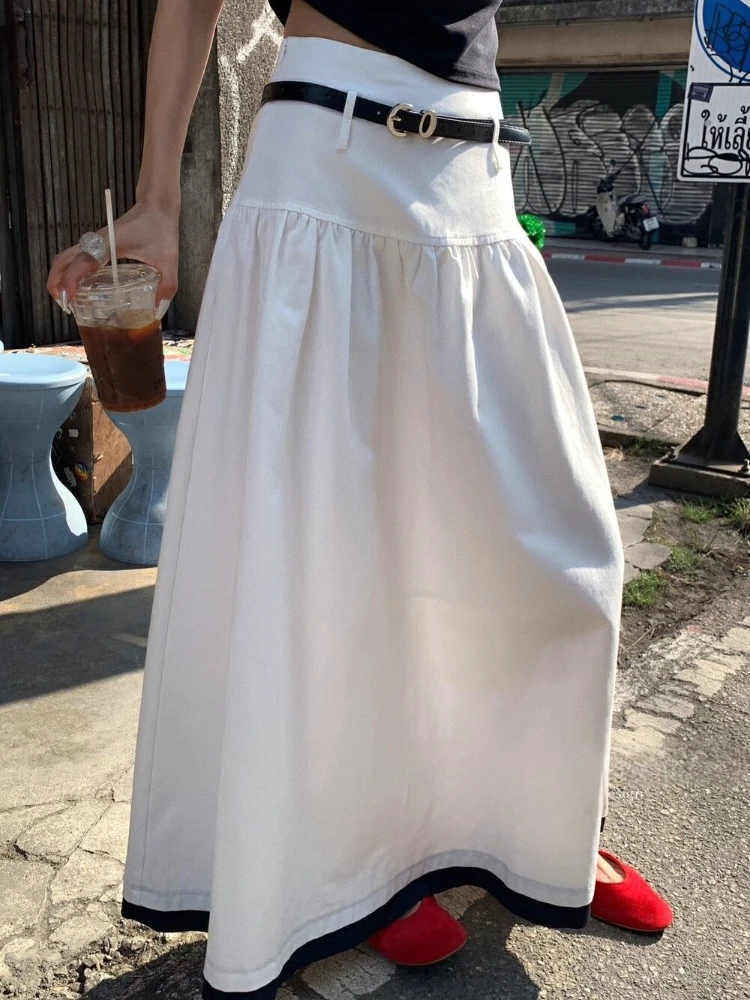 

Deeptown Korean Style White Skirts Women Elegant Harajuku Black Long Skirts Vintage Fashion Casual Basic Midi Skirt Streetwear