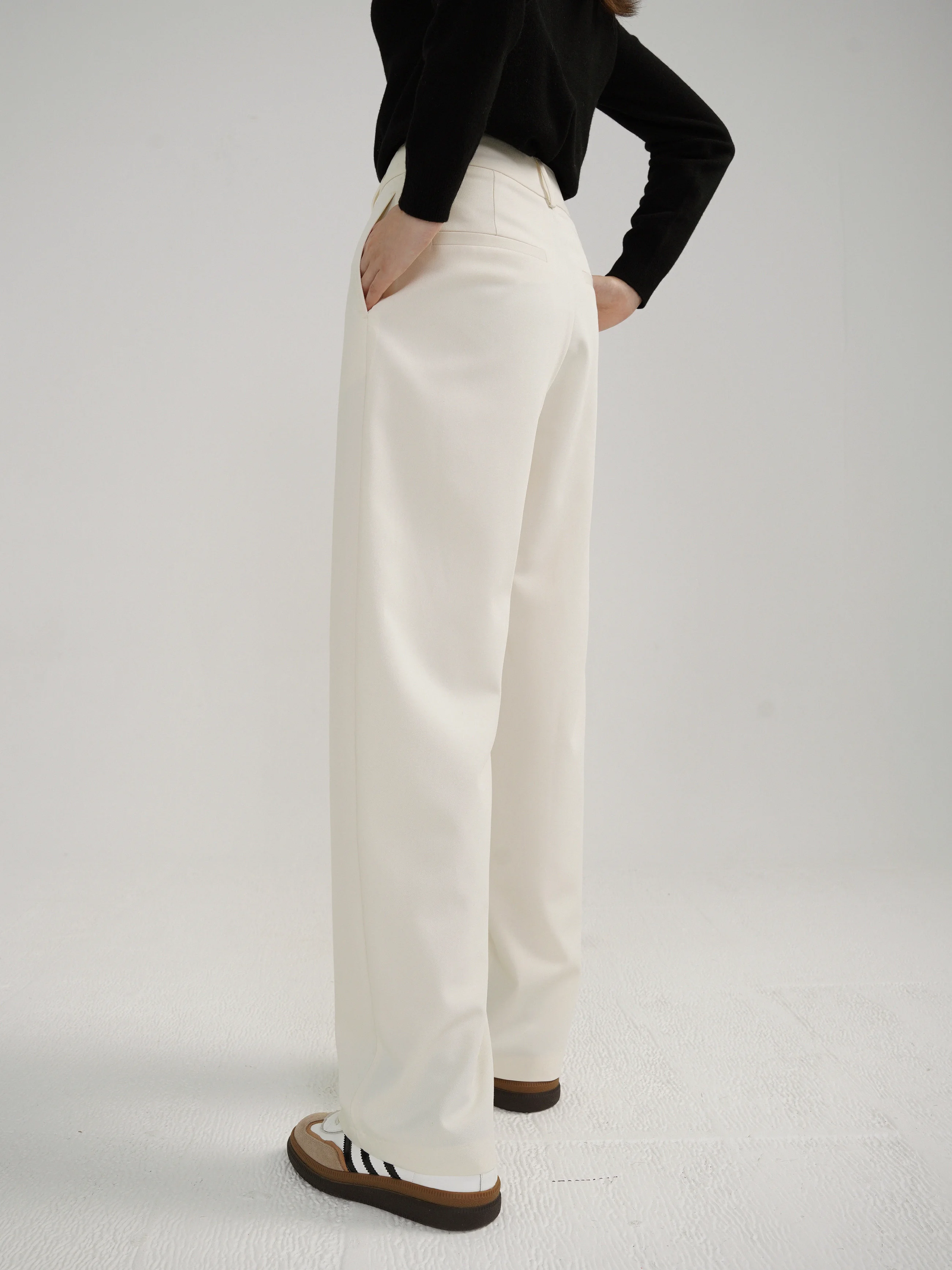 Elegant High Waist Wide Leg Pants Autumn Winter Straight Trousers for Women Slim Fit Casual Draped Long Floor Length Suit Style
