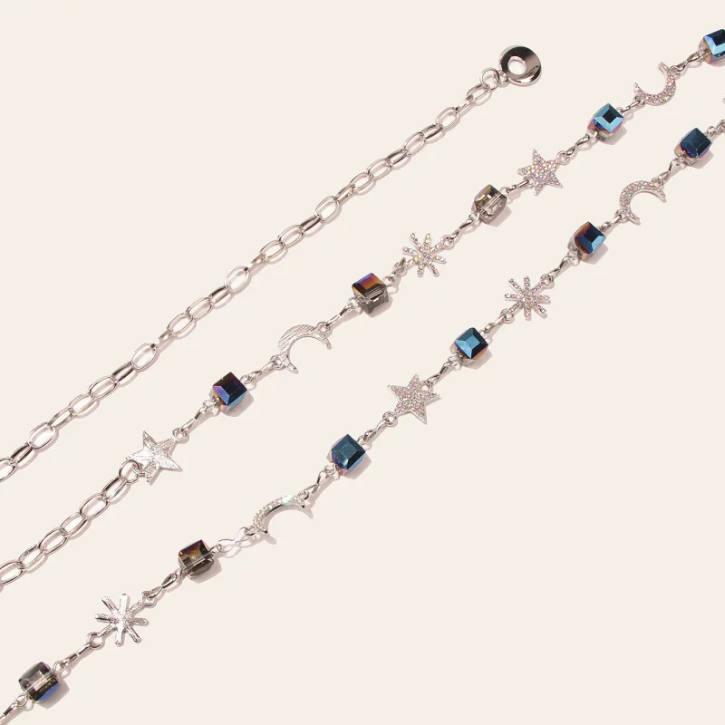 سلسلة خصر نسائية مزينة بالكريستال على شكل نجمة وقمر، مزينة بأحجار الراين والمعدن الأنيق