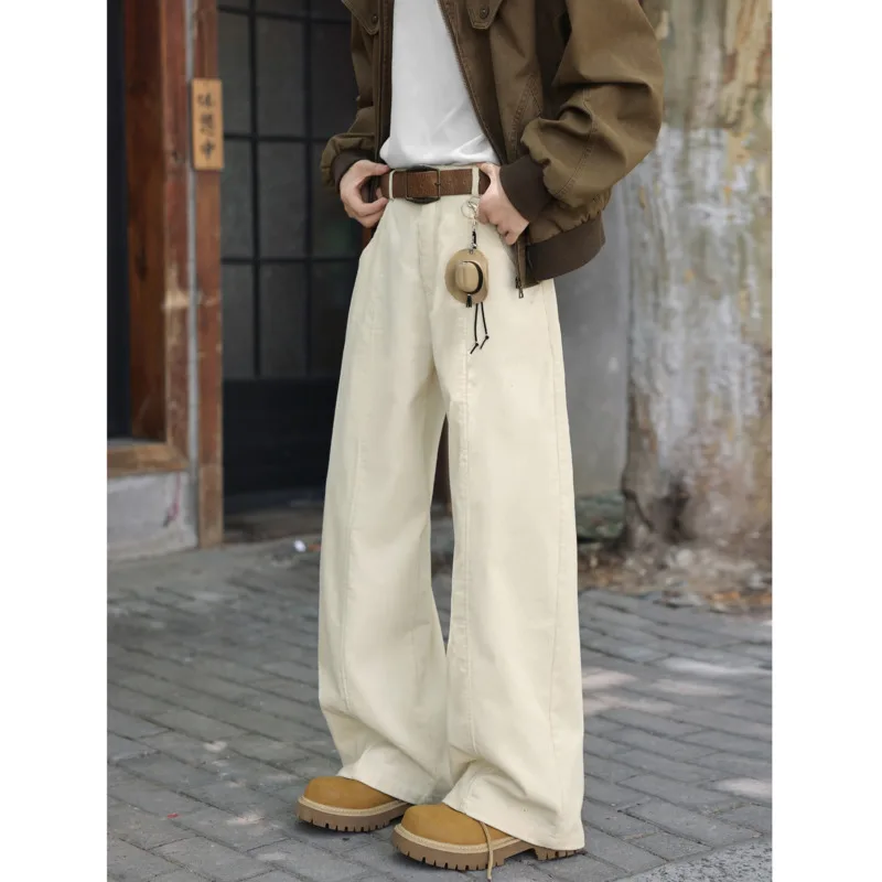 Braune Cordhose Herren Mode Retro Freizeithose Herren Japanische Streetwear Hip-Hop Lose Weite Beinhose Herren Vintage Hose