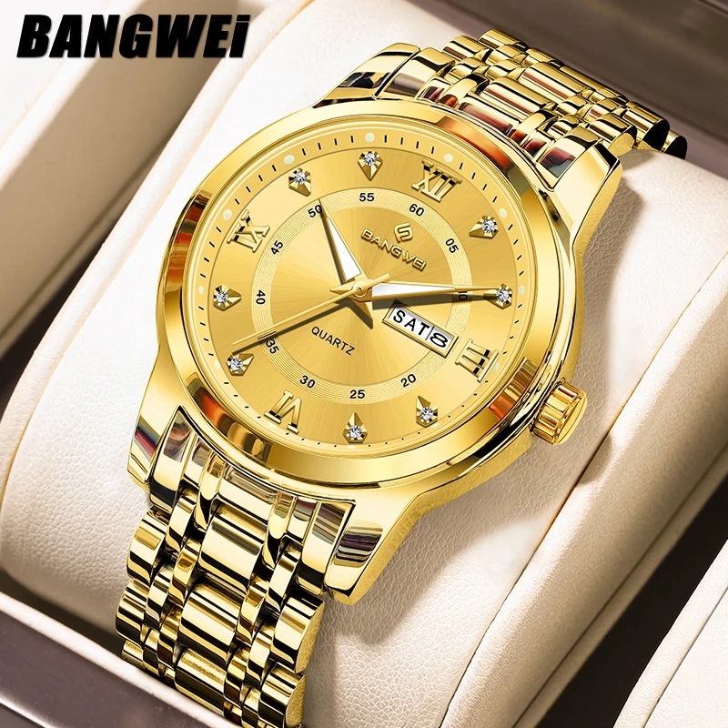 

BANGWEI 2026 новые модные мужские часы LIGE Роскошные кварцевые наручные часы 30 м водонепроницаемые светящиеся стальные мужские часы подарки Reloj Hombre