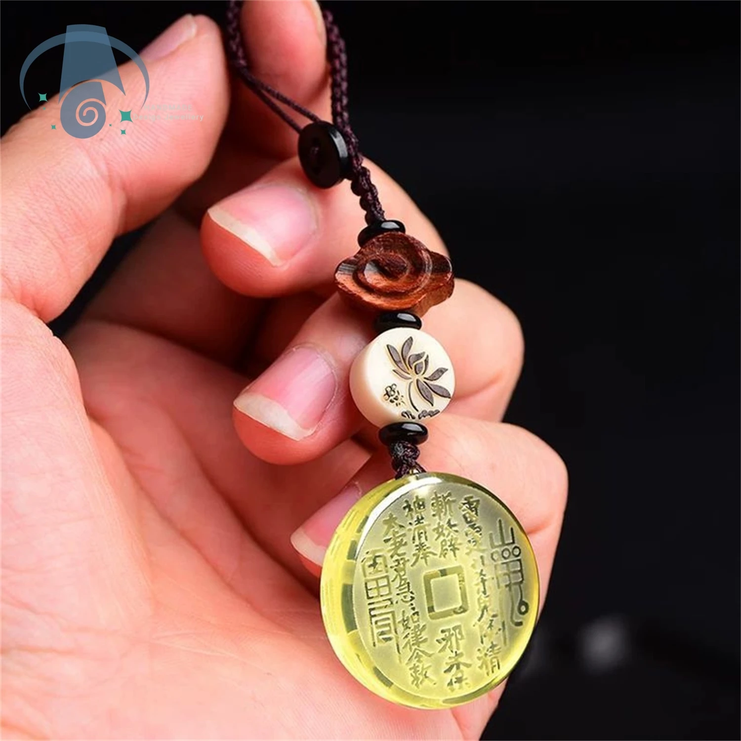 Yellow Citrine Shan Gui Hua Qian Coin Pendant Tai Chi Bagua Retro Ethnic Amulet for Men Couple Necklace Energy Protect Luck Gift