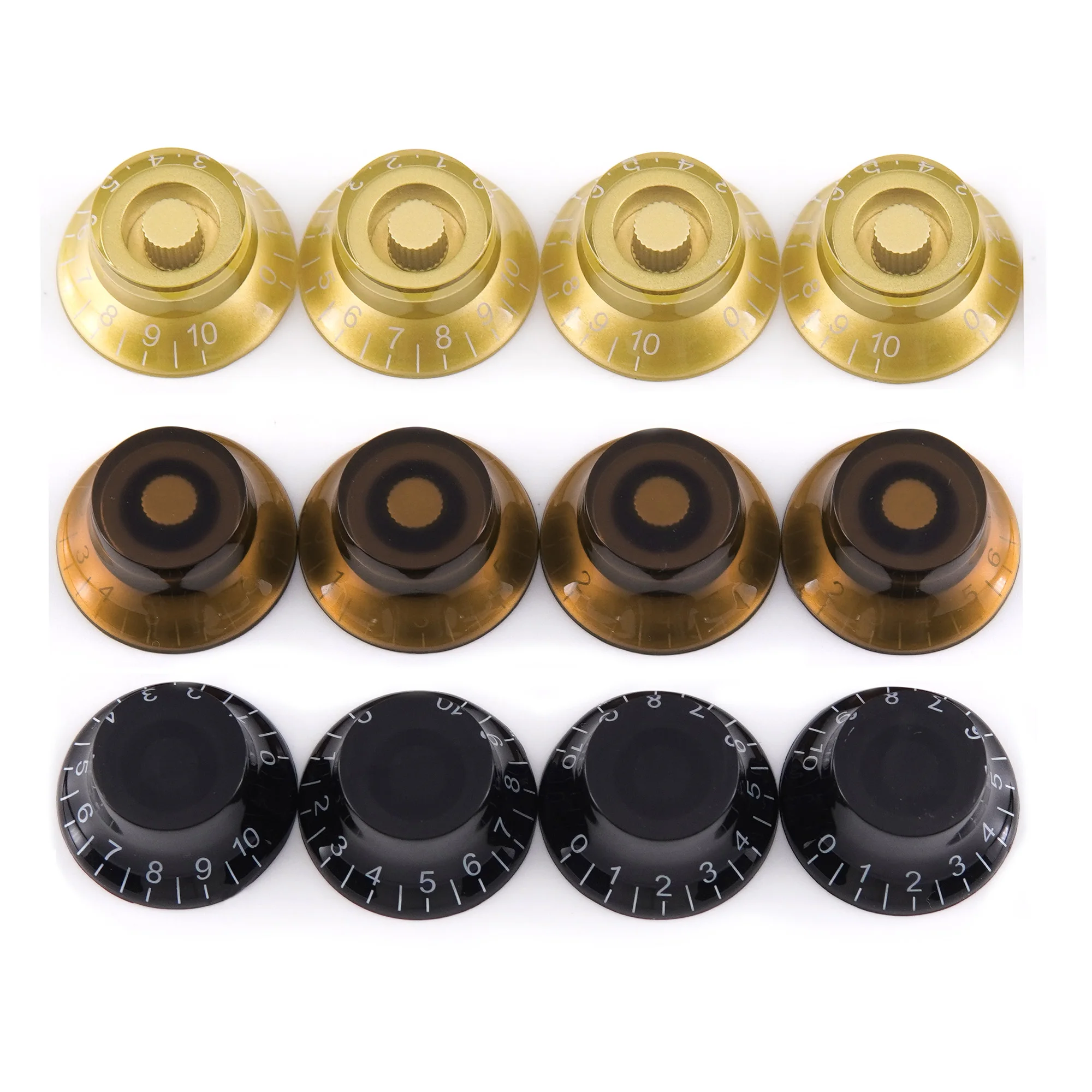 FLEOR 4 pièces Boutons de guitare à cloche cylindrique 24 cannelures fines, Boutons de commande LP, Pièces de guitare électrique 24 dents