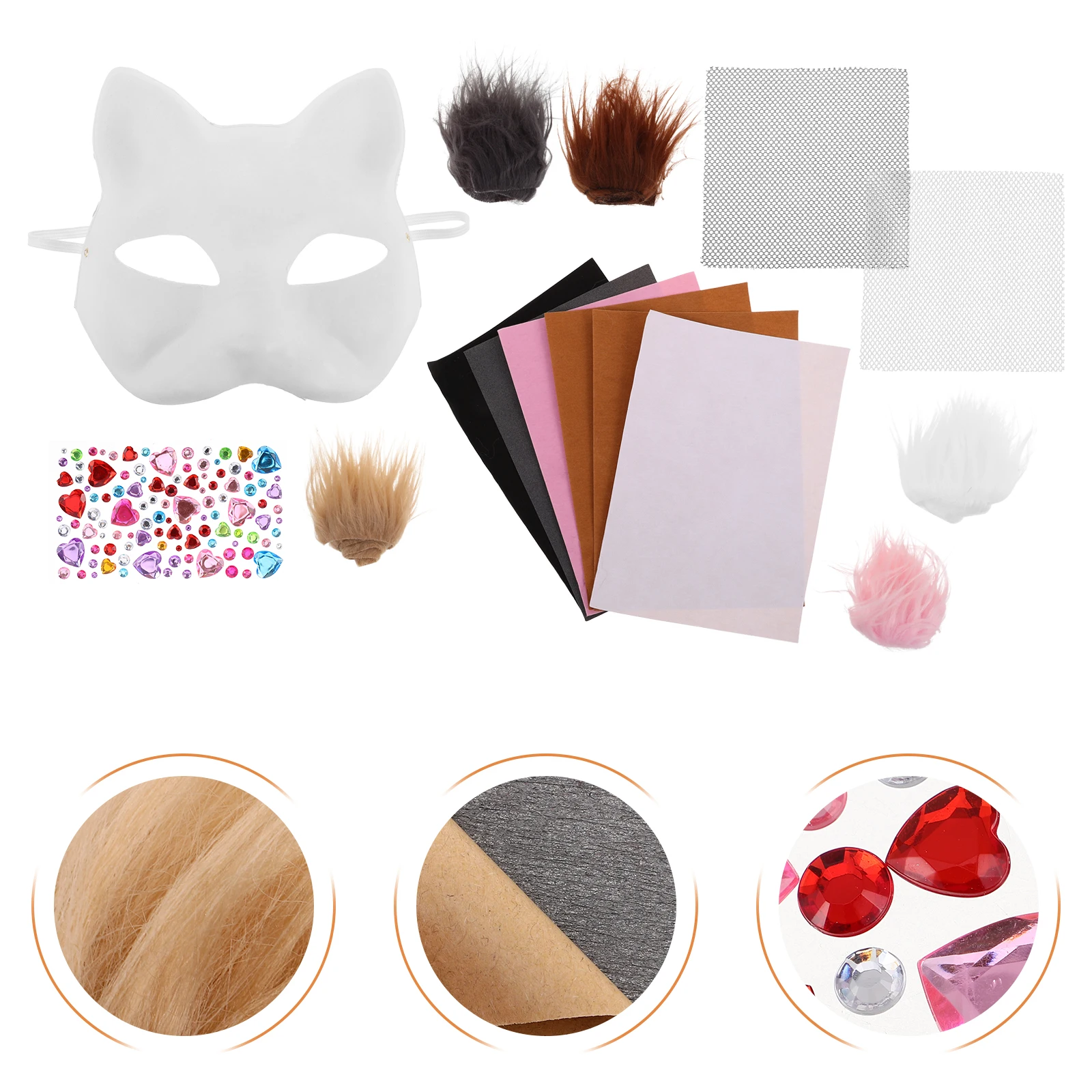 

1 set DIY Cat Mask Set Blank White Masks for Kids Masquerade Cosplay Unpainted Felt Accessories Halloween Animal Props Toy