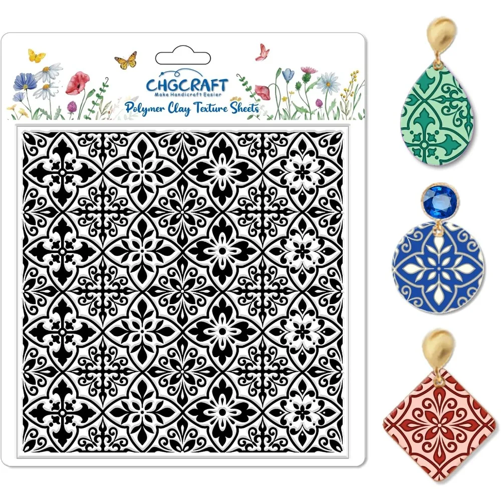 Patrón de Mandala, hoja de textura de arcilla polimérica, estera de textura de patrón de azulejo Retro para hacer arcilla polimérica, pendientes, joyería