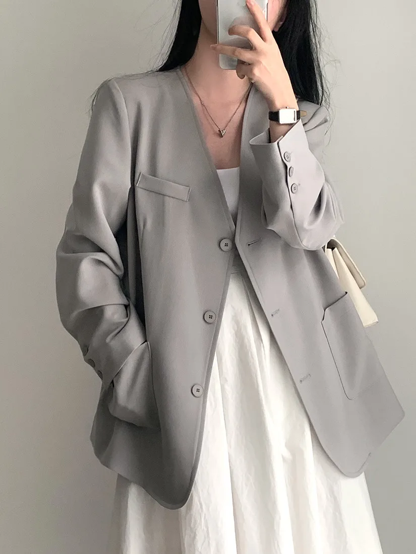 Schicker V-Ne-Anzug Jaet Damen Loose Casual Color Western Sle Top Frühling Neuankömmling Faionable Busin Casual