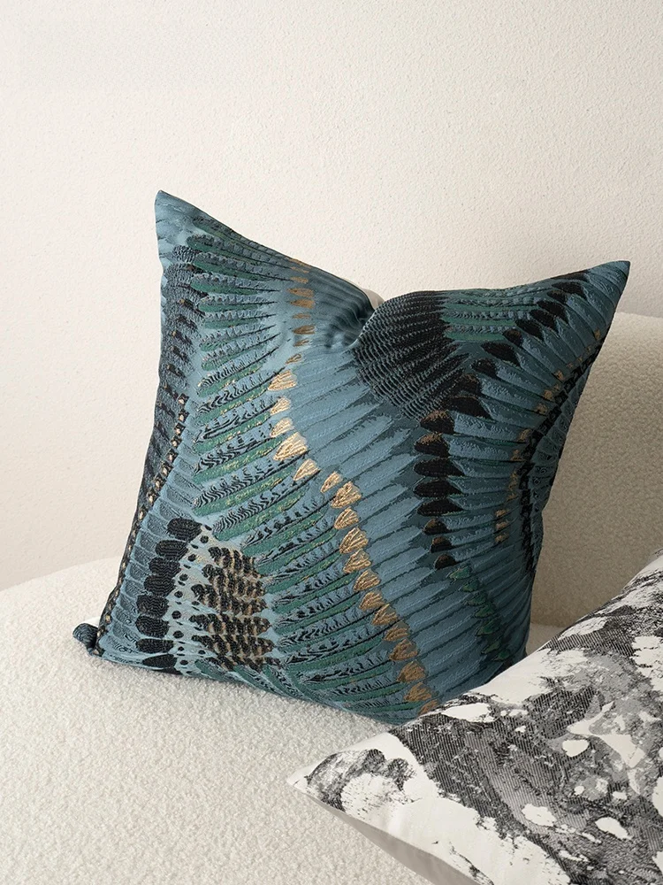 

Fen Yuan Blue Floral Embroidery Sofa Feather Pillow Cover Living Room Sample House Hotel Backrest Cushion Cover Home Decor
