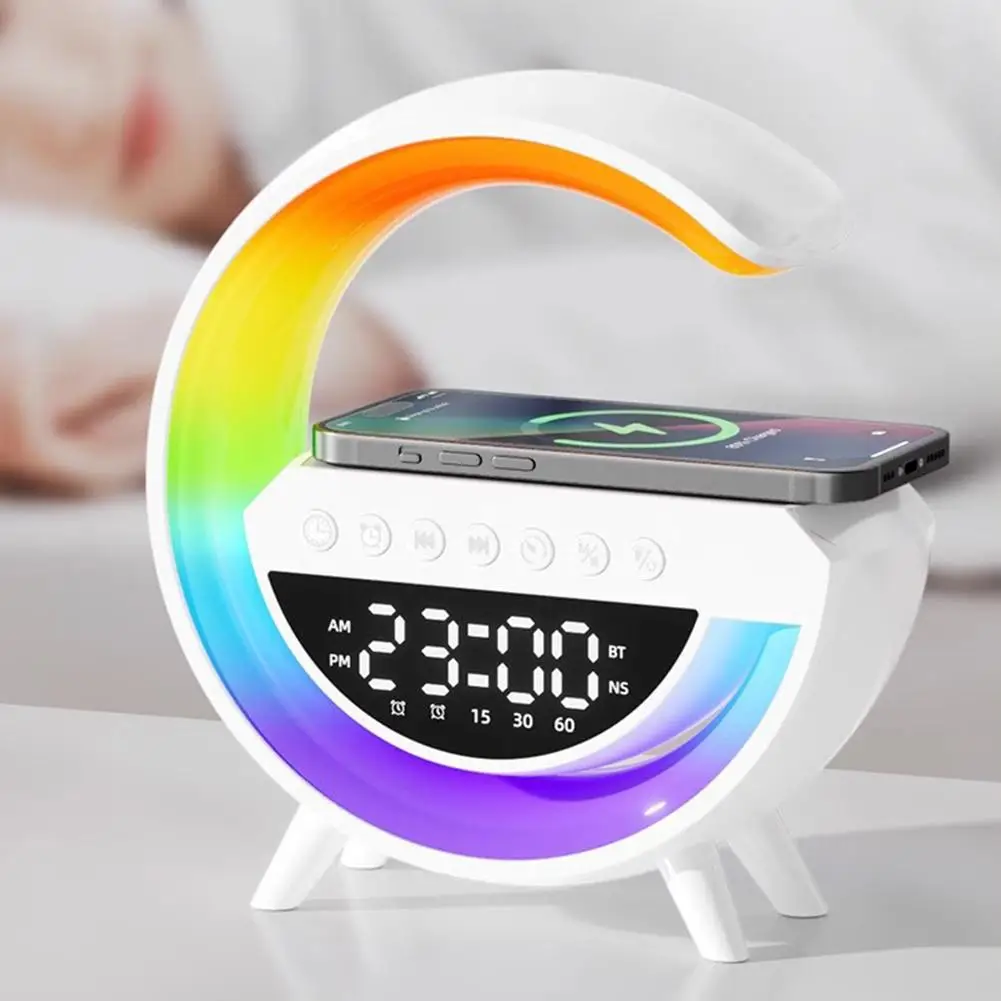 New Bluetooth Speaker Wireless Charger Table Lamp RGB Alarm Clock Sound Box LED Portable Mini Party Loudspeaker