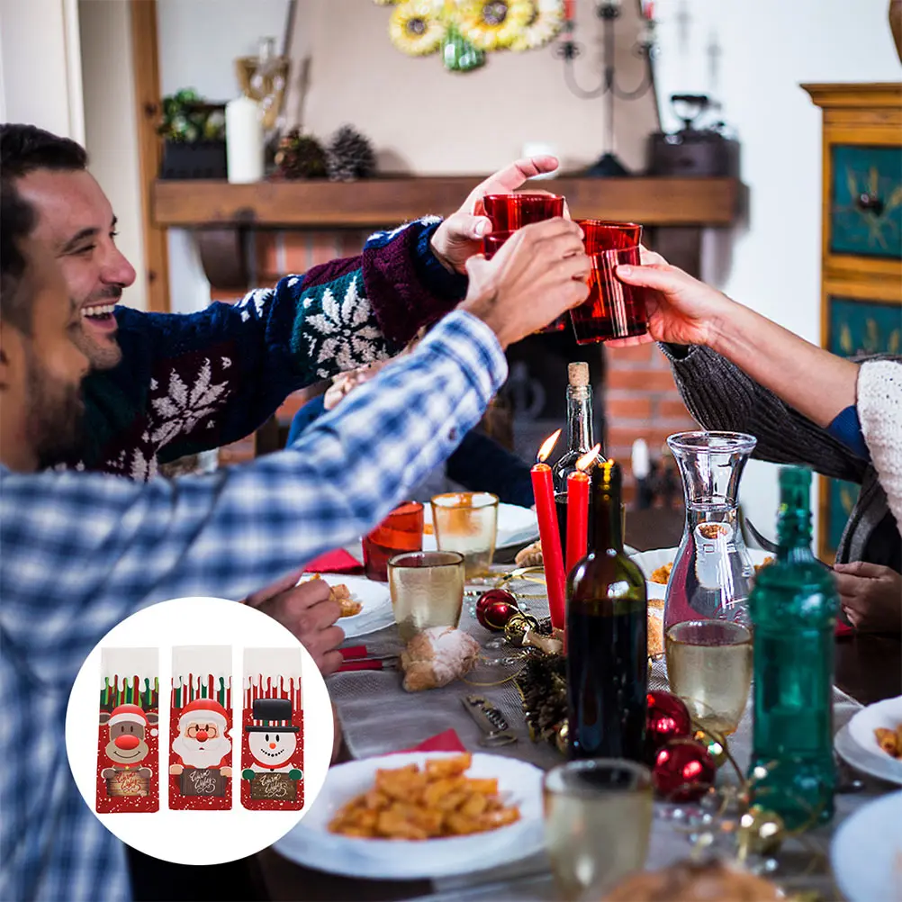 

6 Pcs Wine Bottle Cover Christmas Dinner Table Decor Desktop Elk Bag Xmas Printed Cloth Elder Decorative Ornament