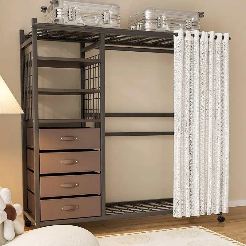 

Simple dust-proof coat rack for household use Movable rack Steel open