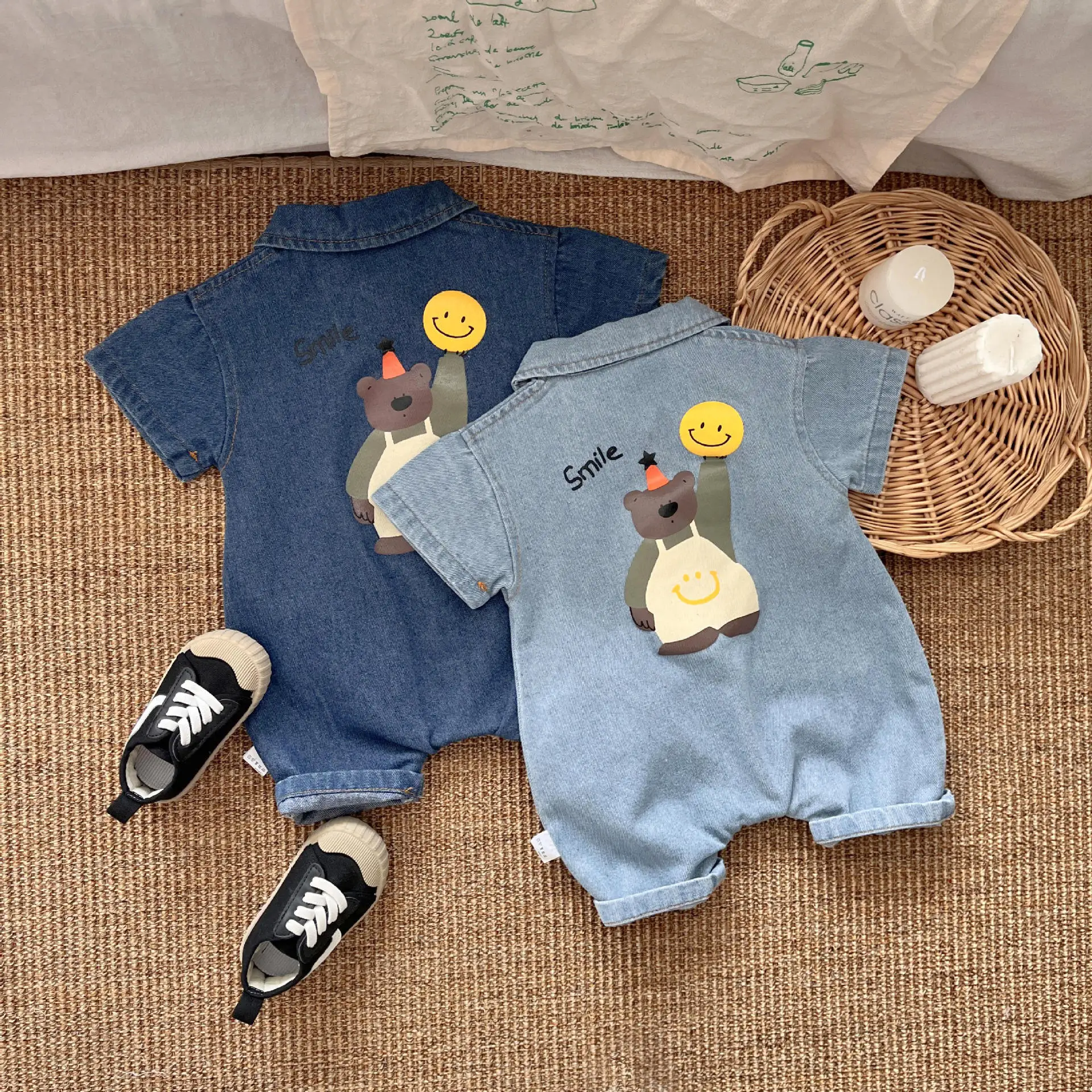 

Korea Summer Baby Rompers 2024 Cute Cartoon Denim Baby Clothing Newborn Bodysuits One-Pieces Baby Girl Romper 0-24Months