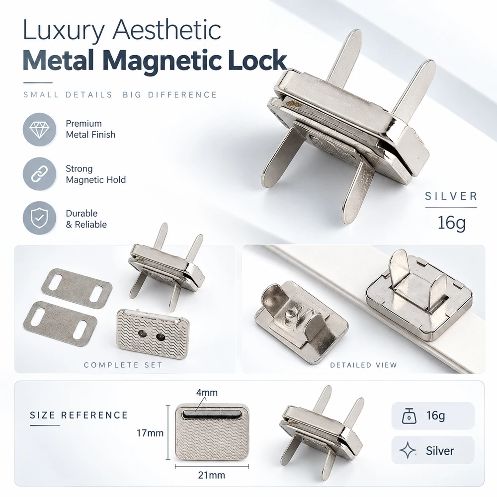 10-30-50pcs 21x17mm New Durable Silver Top Quaility Rectangular Magnetic Button For DIY Fashion Bag Accessories