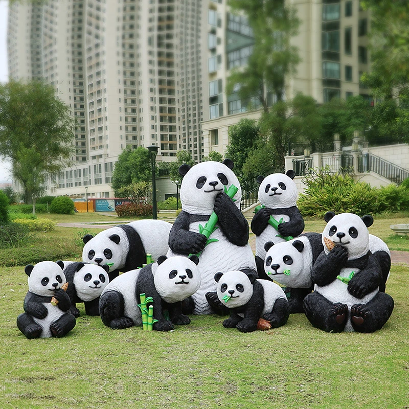 FRP Simulation Panda Sculpture Outdoor Park Lawli Garden Landscape Animal Decoration Grand Panda Model Swing