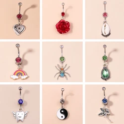 Sexy Crystal Shell Rainbow Belly Button Rings Piercing Belly Navel Ring for Women Summer Body Jewelry Accessories