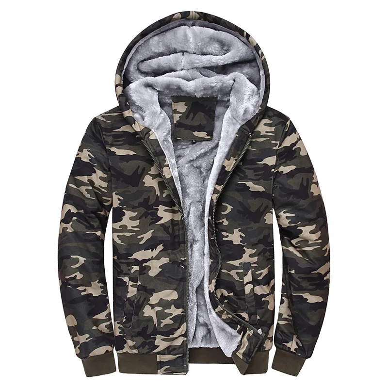 

Autumn and winter new menswear plus fleece and thick camouflage hoodie fashion men British large size slim coat