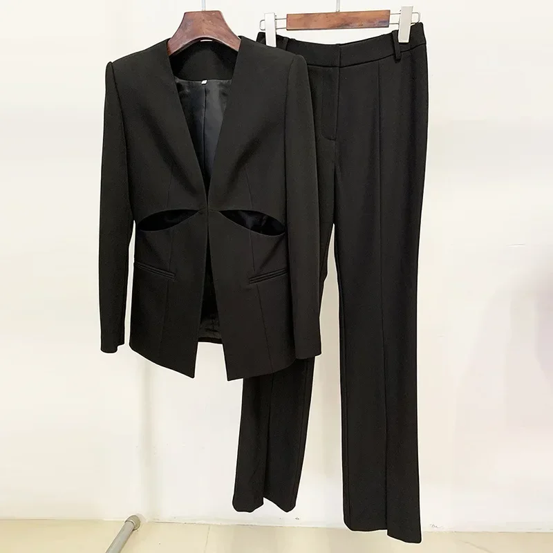 2 Pieces Hollow Women Suit Set Sexy Jacket Female Spring Wedding Prom Dress Office Lady Business Work Wear Fashion Girl Coat