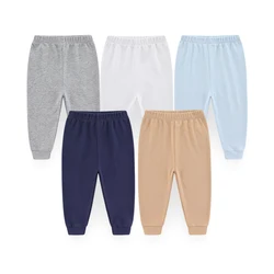 Pantalones Unisex de Color liso para recién nacido, ropa informal con estampado de dibujos animados, 100% algodón, de 0 a 24 meses, para otoño, 5 piezas