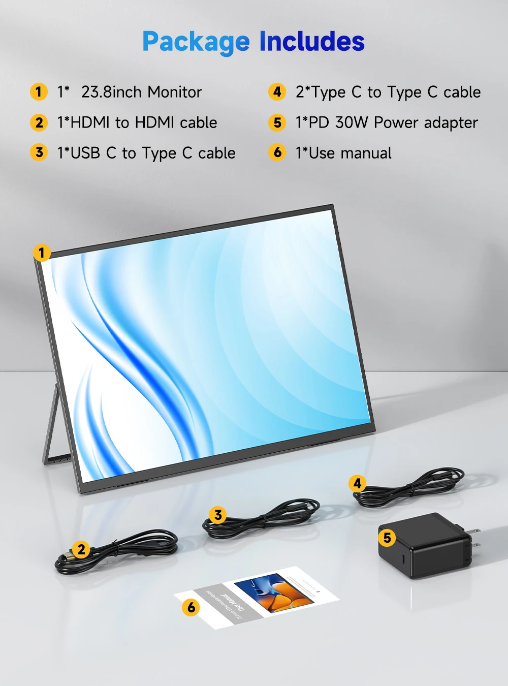 شاشة UPERFECT مقاس 23.8 بوصة 120 هرتز كبيرة محمولة 1080P 100% SRGB شاشة كمبيوتر محمول للألعاب شاشة ثانية خارجية لهاتف الكمبيوتر Steamdeck