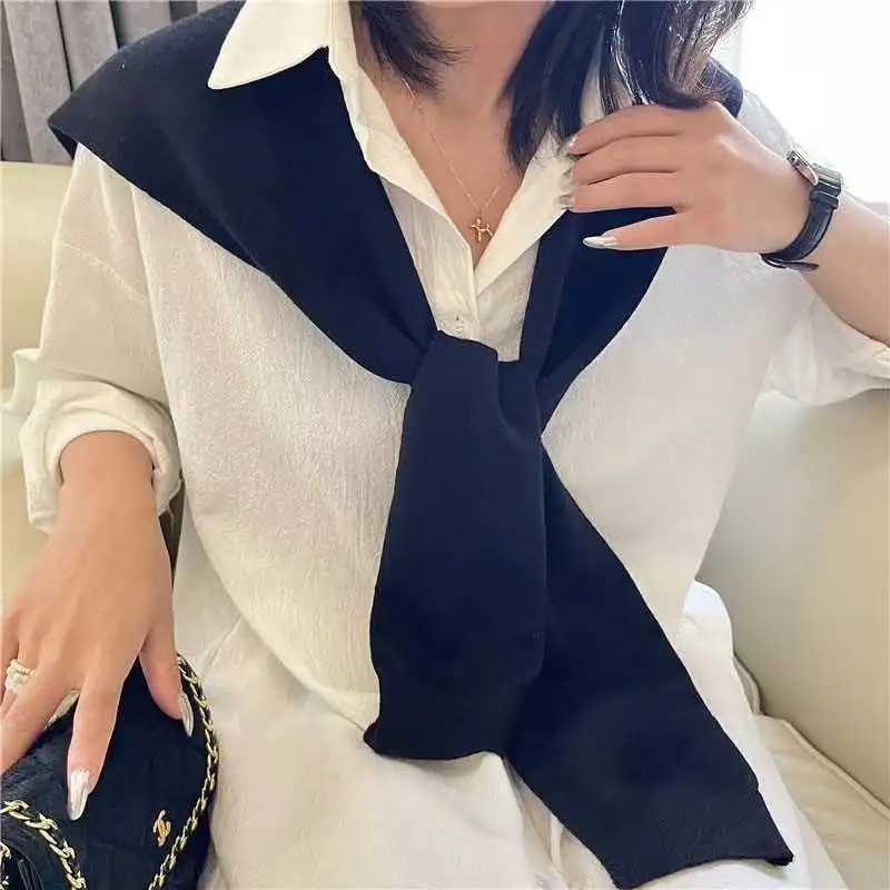 2024 Solid New Fashion Casual Stylish Cardigan Cape Cloak Faux Fur Collar Knitting Shawl Spliced Winter Keep Warm Shawl