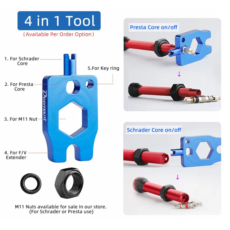 Deemount 2PCS Bicycle Tubeless Tire Presta Valve Brass Core Optional Brass Alloy Stem 40/60/80/100/120mm W/ Alloy Cap & Tool