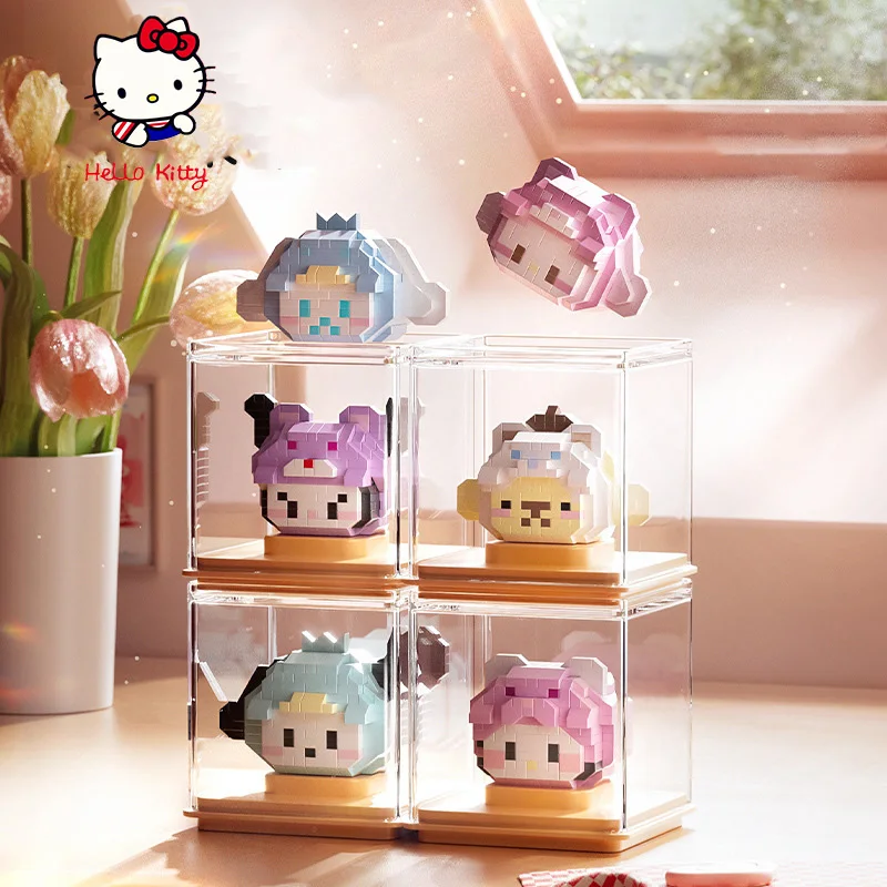 Sanrio Cartoon Mini Block Model Set Kawaii Hello Kitty Kuromi Small Particle Building Model Toy Bedroom Decoration Children Gift