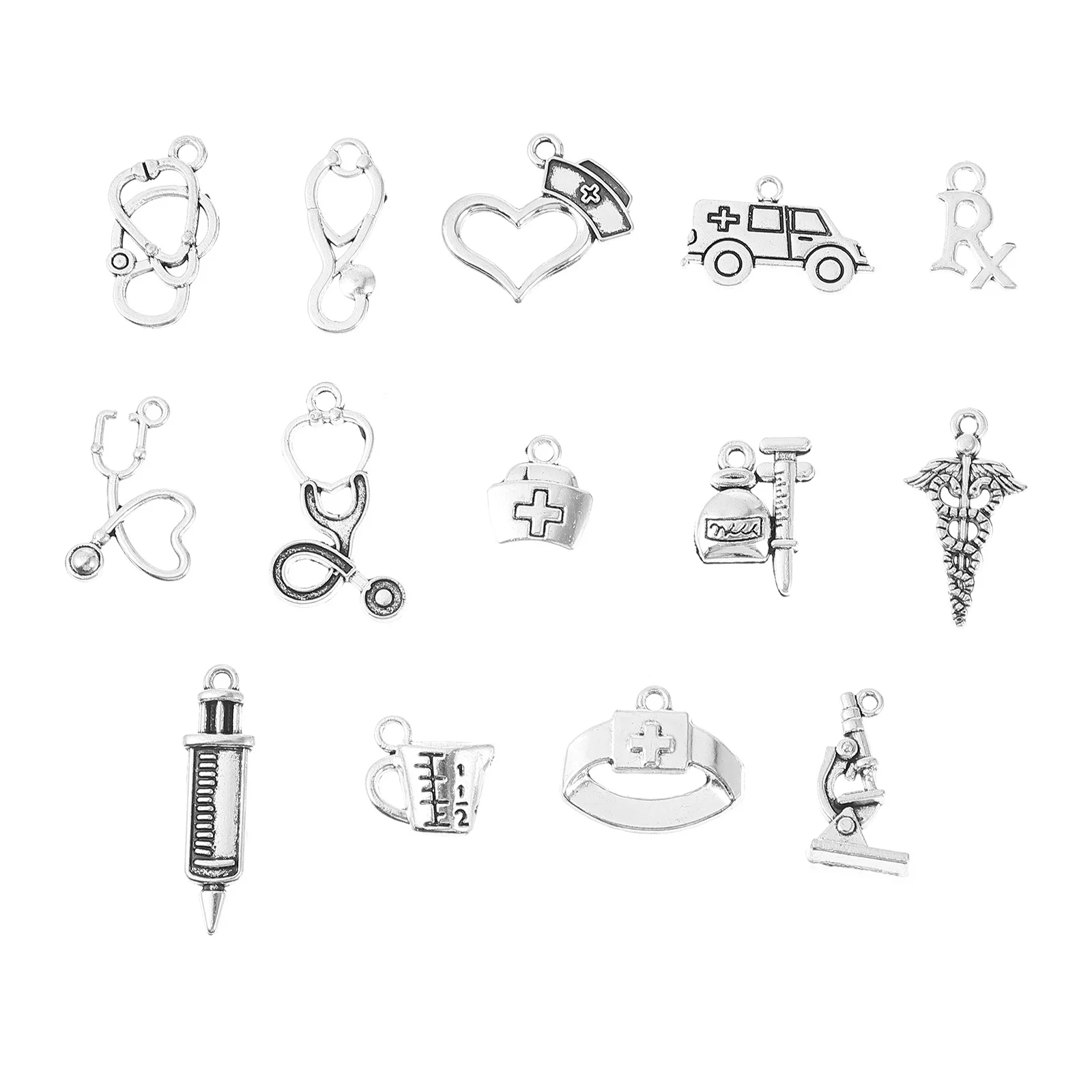 

112 pcs Alloy Jewelry Pendants Stethoscope Syringe Charms For Diy Necklace Bracelet Keychain Earring Craft Decorative Ornaments