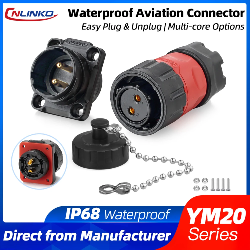 CNLINKO M20 Waterproof Circular Connector Reverse Mount Waterproof IP68 Electrical Plug Socket for Harsh Industrial Marine Use