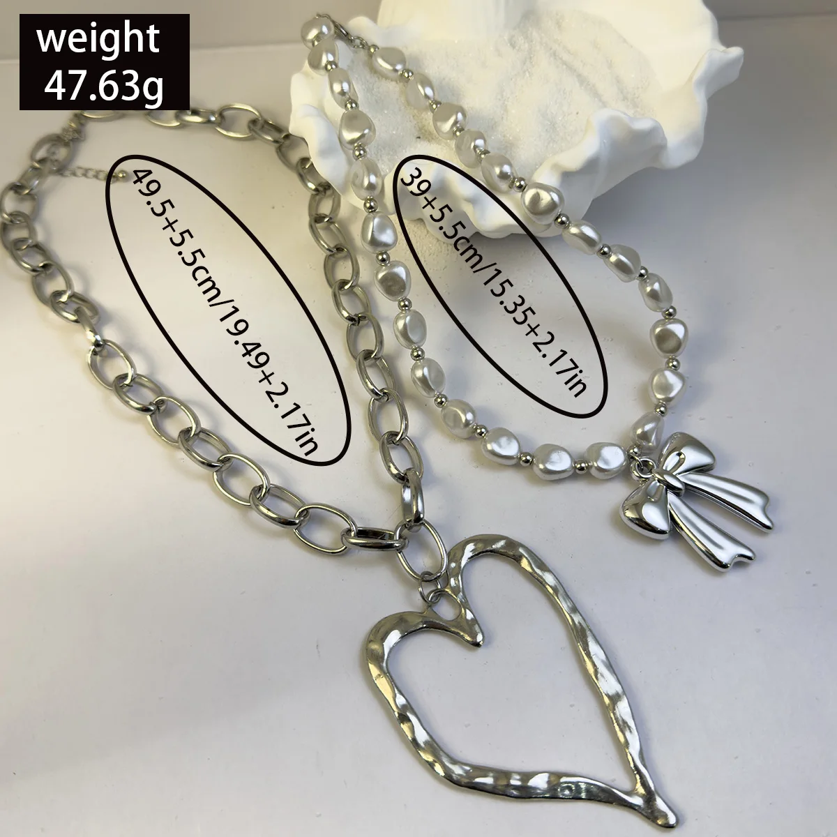 Docona Elegant Pearl Stone Big Heart Pendant Necklace for Women Charms Bowknot Hollow Geometric Chain Choker Nek Jewelry
