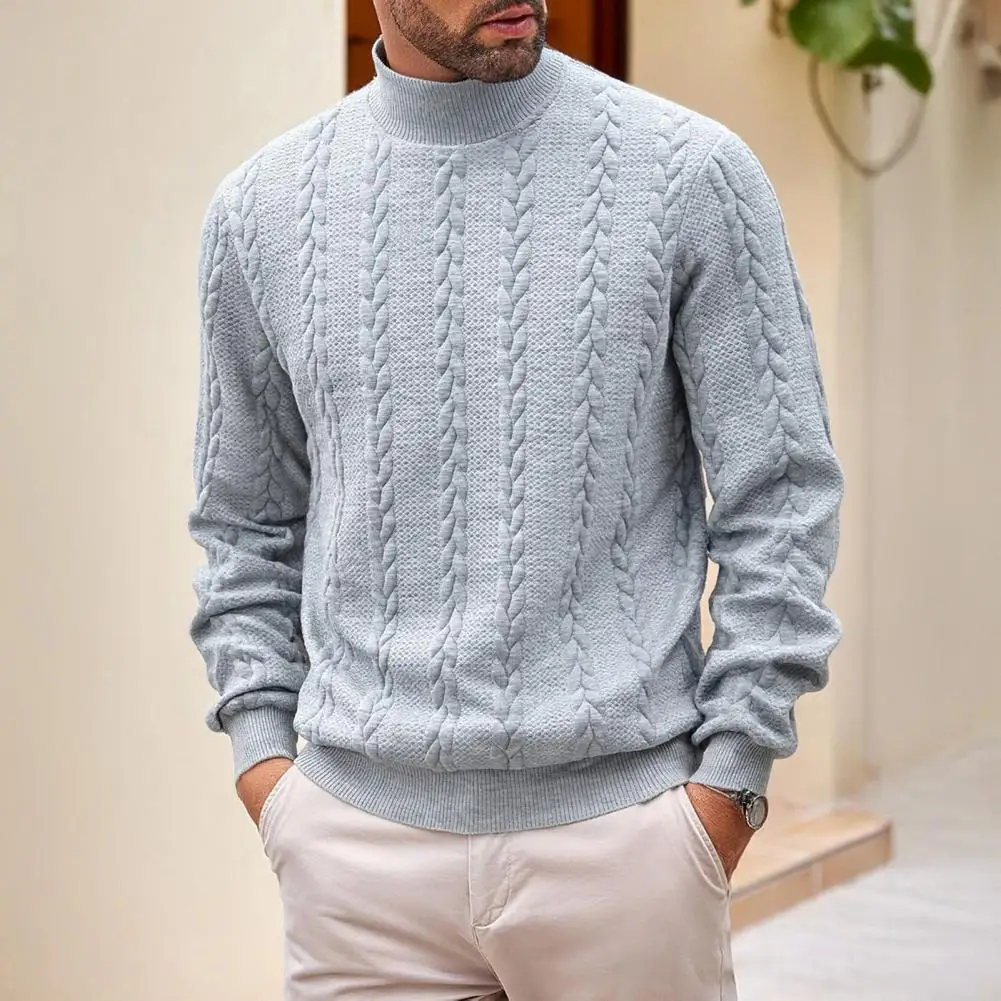 

Свитер из полиэстера с высоким воротником для мужчин, мужской витой вязаный свитер с воротником, повседневный однотонный пуловер для работы в уличном стиле