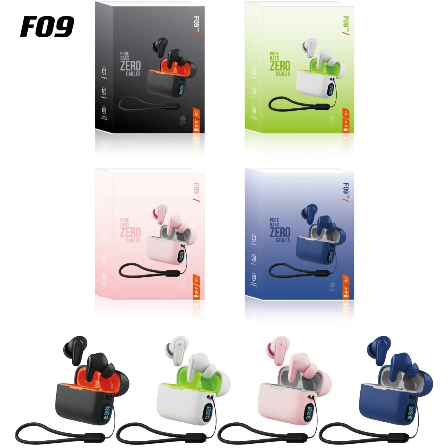 

F09 Bluetooth 5.3 Earphone Wireless Earbuds Hifi Sound Sports Headset In-ear Subwoofer High Definition Sound Headphones with Mic