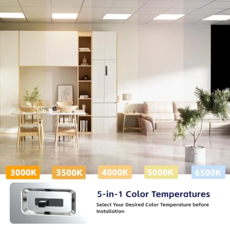 2 Pack LED Flat Panel Light LED Drop Ceiling Light Fixture, 5 Wattage 20-40W Selectable and 5 CCT 3000K-6500K Adjustable Recess