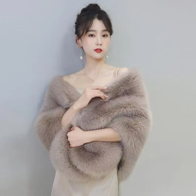 

2025 Winter Wedding Shawl Artificial Mink Fox Fur Women's New Chinese Style Cheongsam Match Outer Match Vintage New Year Shawl
