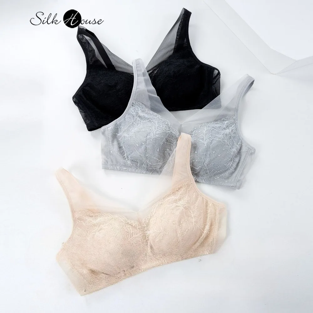 

Женское нижнее белье из натурального шелка тутового шелкопряда, ультратонкое, сексуальное, кружевное, без косточек, с фиксированными бретелями, дышащее, комфортное