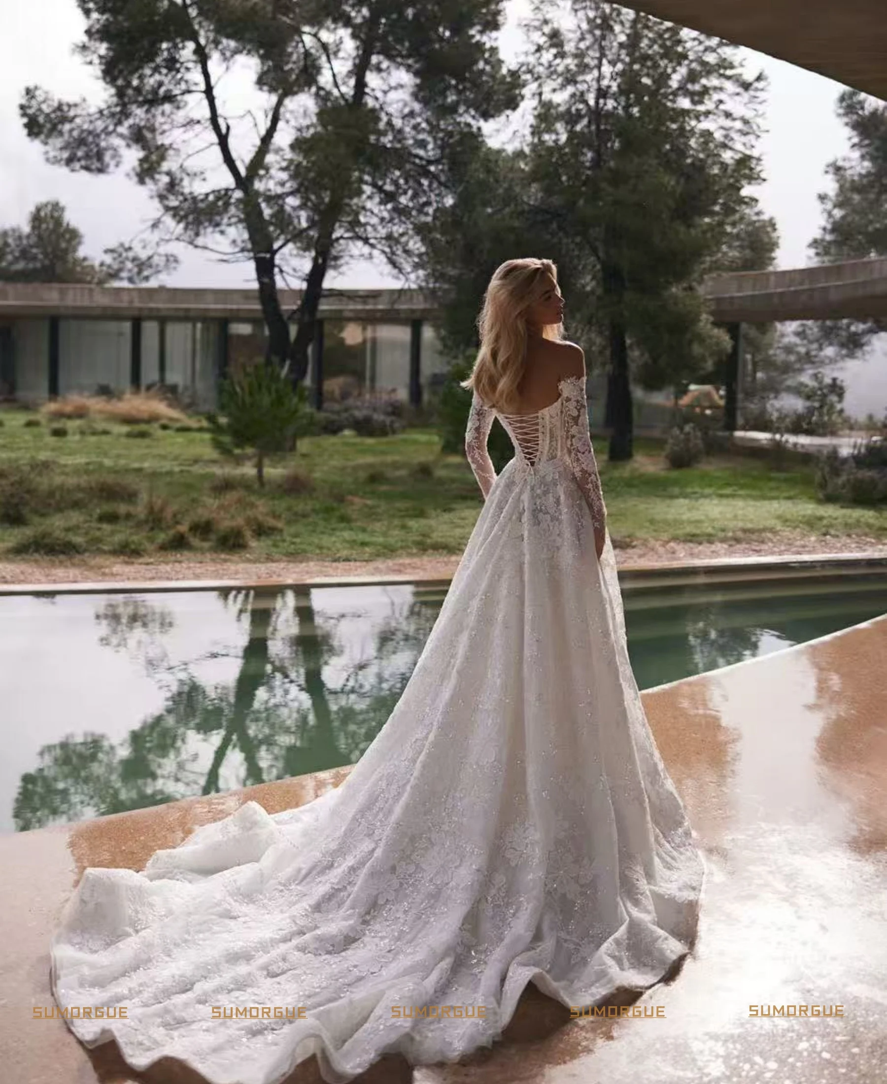 Trendy Wedding Dress for Bride with Appliques Off the Shoulder A-line Lace up Tulle High-end Customized Vestidos De Novia