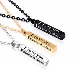 2023 New Hot Classic Rectangle Geometry Pendant Necklace For Men I LOVE YOU Letter Stainless Steel Chain Necklace Lover Jewelry