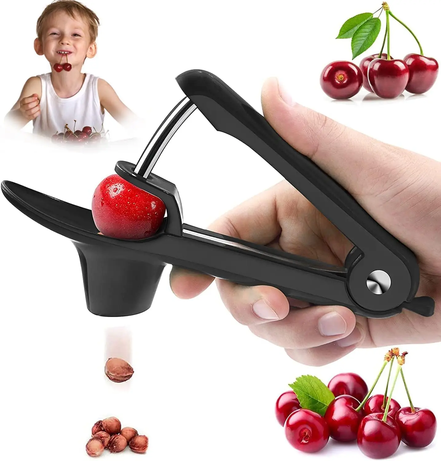 Herramienta para quitar huesos de cerezas, removedor de semillas resistente con diseño de bloqueo para cerezas, aceitunas y dátiles