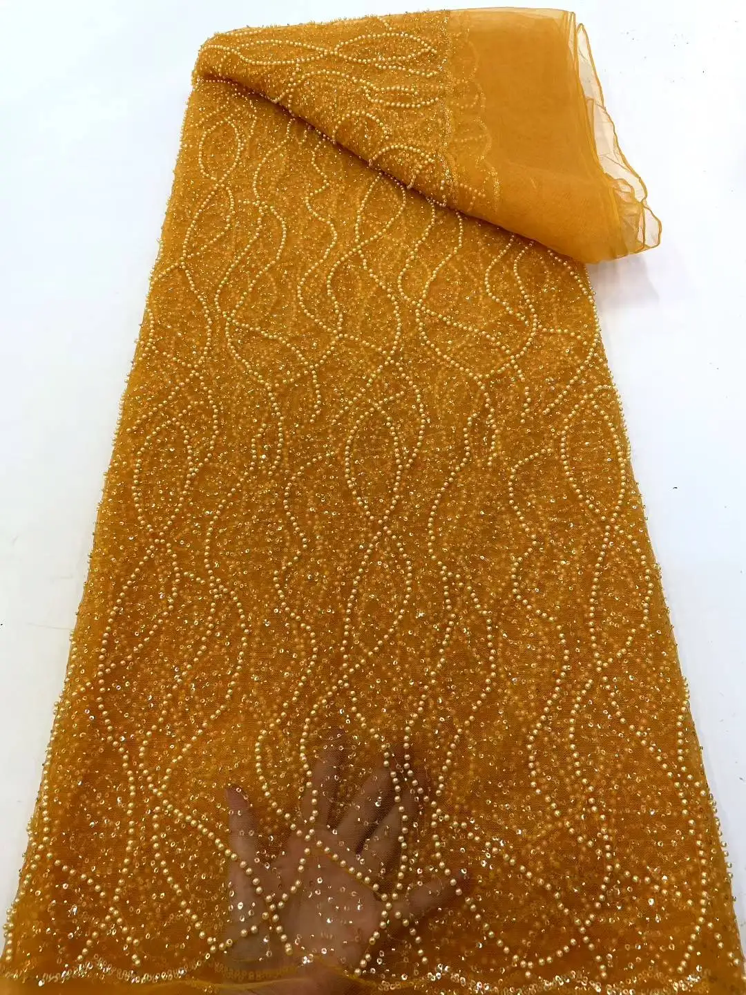 

Роскошная африканская французская тюлевая кружевная ткань 2025 г., высокое качество, расшитая бисером нигерийская кружевная ткань с блестками для шитья свадебного платья