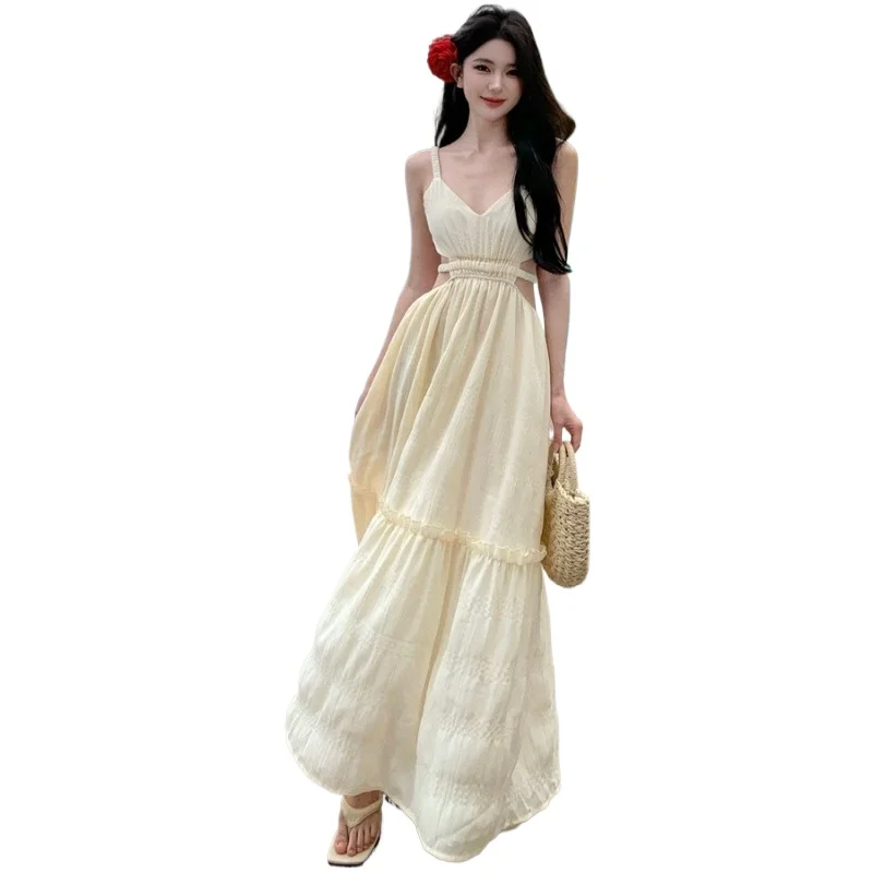 

New One Piece Midi Holiday Sexy Backless Dresses Women Summer Long Chic Popular Dress French Female Fashion Choice Offers Dress