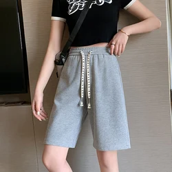 CICHENG-pantalones cortos de ciclismo para mujer, Shorts negros de cintura alta sólidos, pantalones cortos básicos informales de gran tamaño, moda coreana, Verano