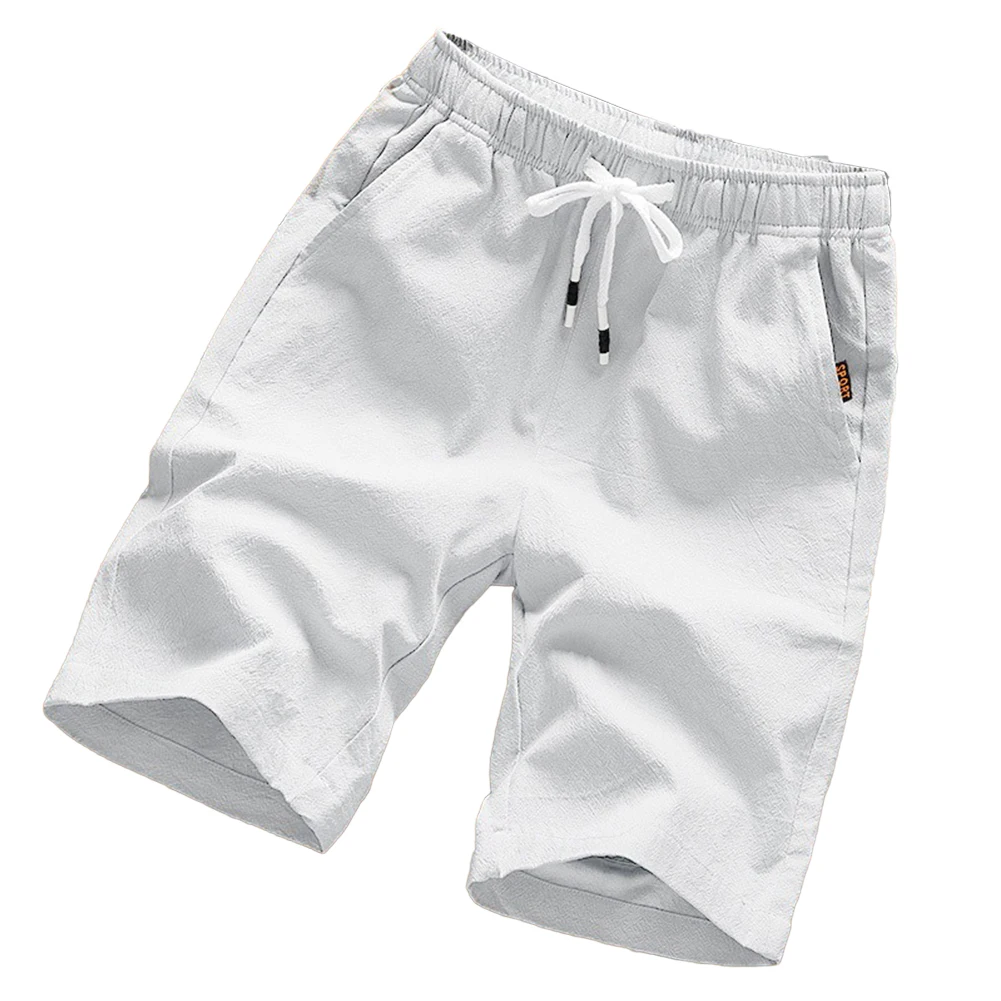 Pantalones cortos de vacaciones diarios para hombre, ropa de playa, pantalones cortos informales transpirables de lino y algodón con cordón, pantalones cortos de cintura media para hombre