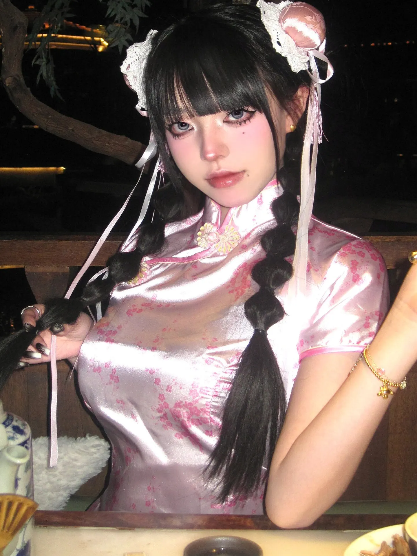 新しい中国風チャイナドレスハロウィンクリスマスコスプレ制服半袖メイド制服ショートチャイナドレス日常着