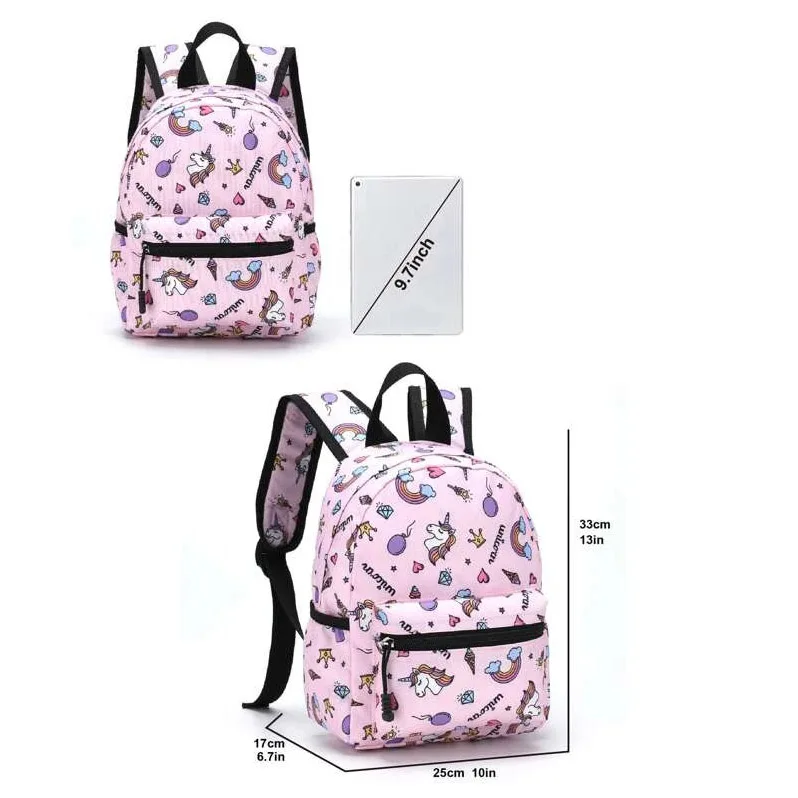 Personalized Embroidery Girls Cartoon Print Functional Backpack Custom Any Name Small Daycare Backpack for Little Kids