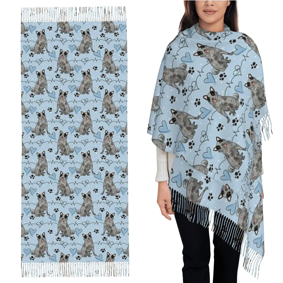 

LOVE Blue Heeler Australian Cattle Dog 1 Scarf Tassel Scarves for Women Soft Warm Shawls and Wraps Long Fall Winter Shawl Wrap
