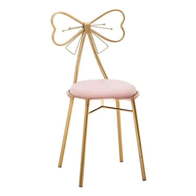 Nordic Princess Backrest Makeup Chair Gold Iron Leg Bow Tie Barstool With Seat Cushion Salon Spa Cafe Pub Kitchen Dressing Chair