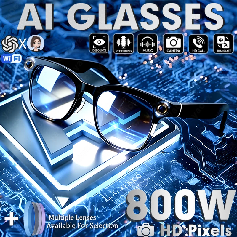 

2026 800W 4K Camera Anti-shake Smart Glasses Men Recording Videos 130+Languages Translation 3D Surround Music Play Glasses Women