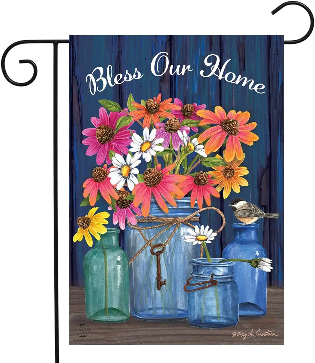 Briarwood Lane Bless Our Home Mason Jars Summer Garden Flag Floral 18