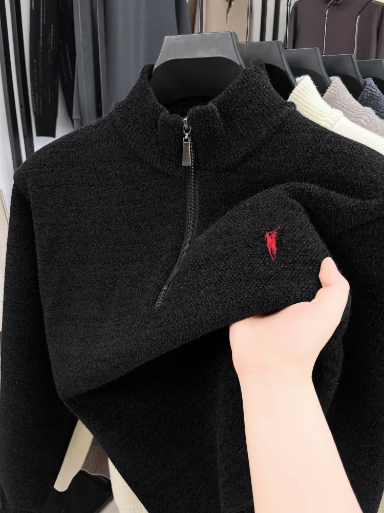 Maglione lavorato a maglia a collo semi alto con cerniera di marca di fascia alta lussuoso ricamo pony moda uomo Paul casual comfort nuovo pullover