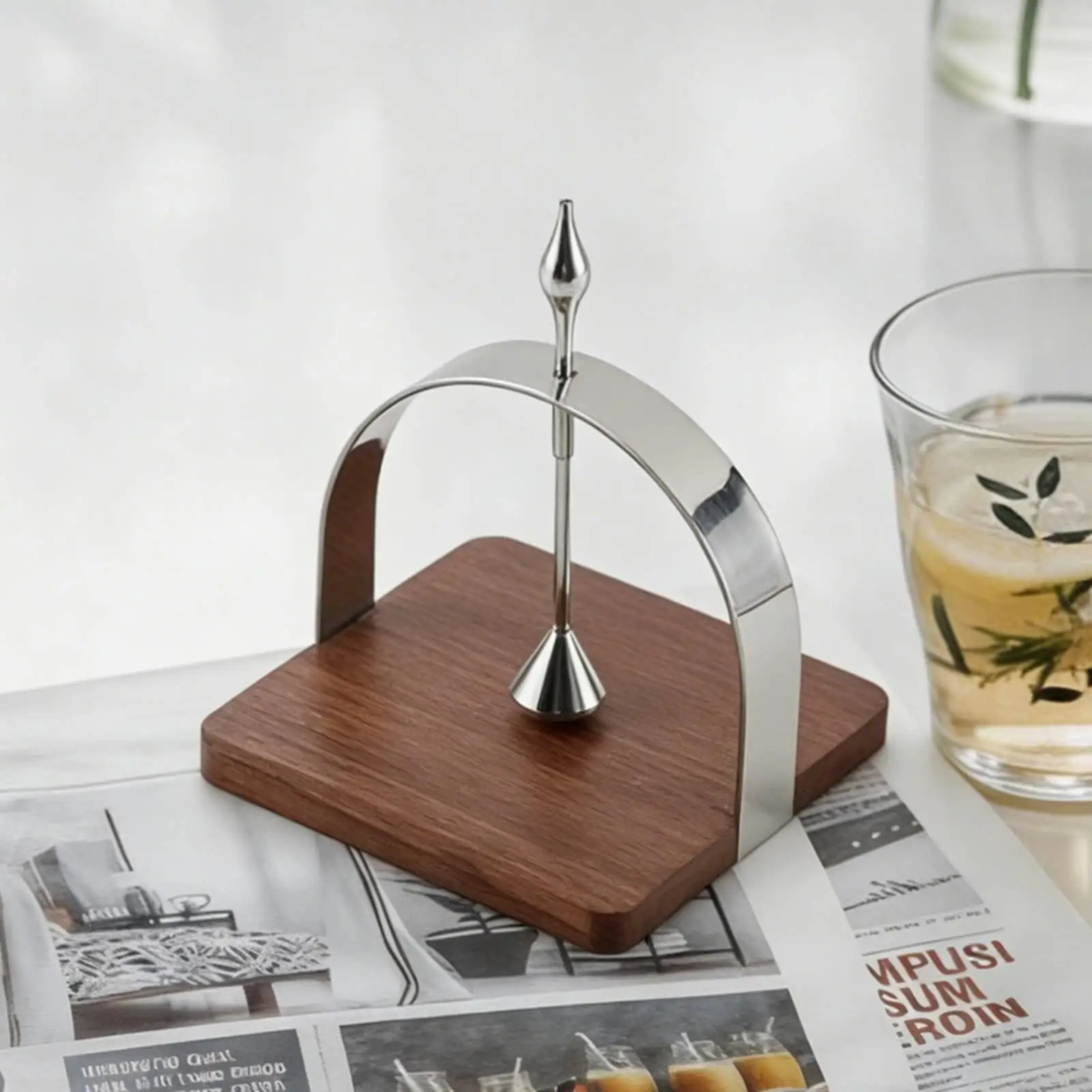 Solid Wood Napkin Holder with Polished Metal Frame Minimalist Tissue Rack for Dining Table Hotel Restaurant Use